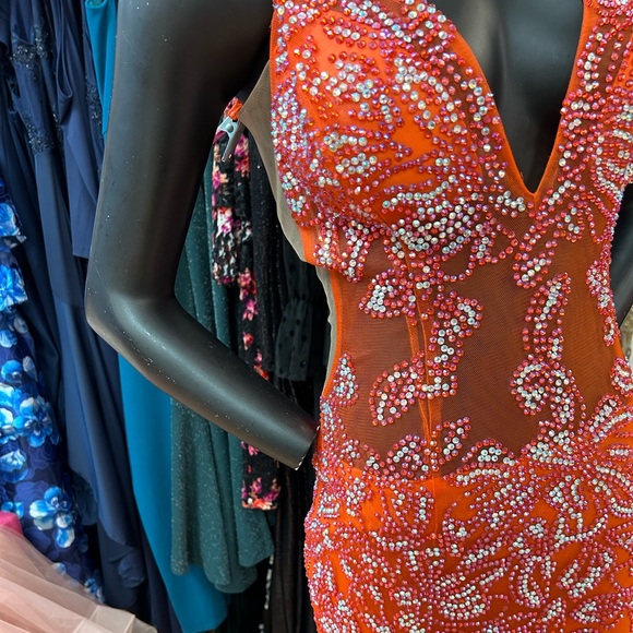 Jovani 08275 tangerine size 8 beaded and tulle long dress - Picture 7 of 7